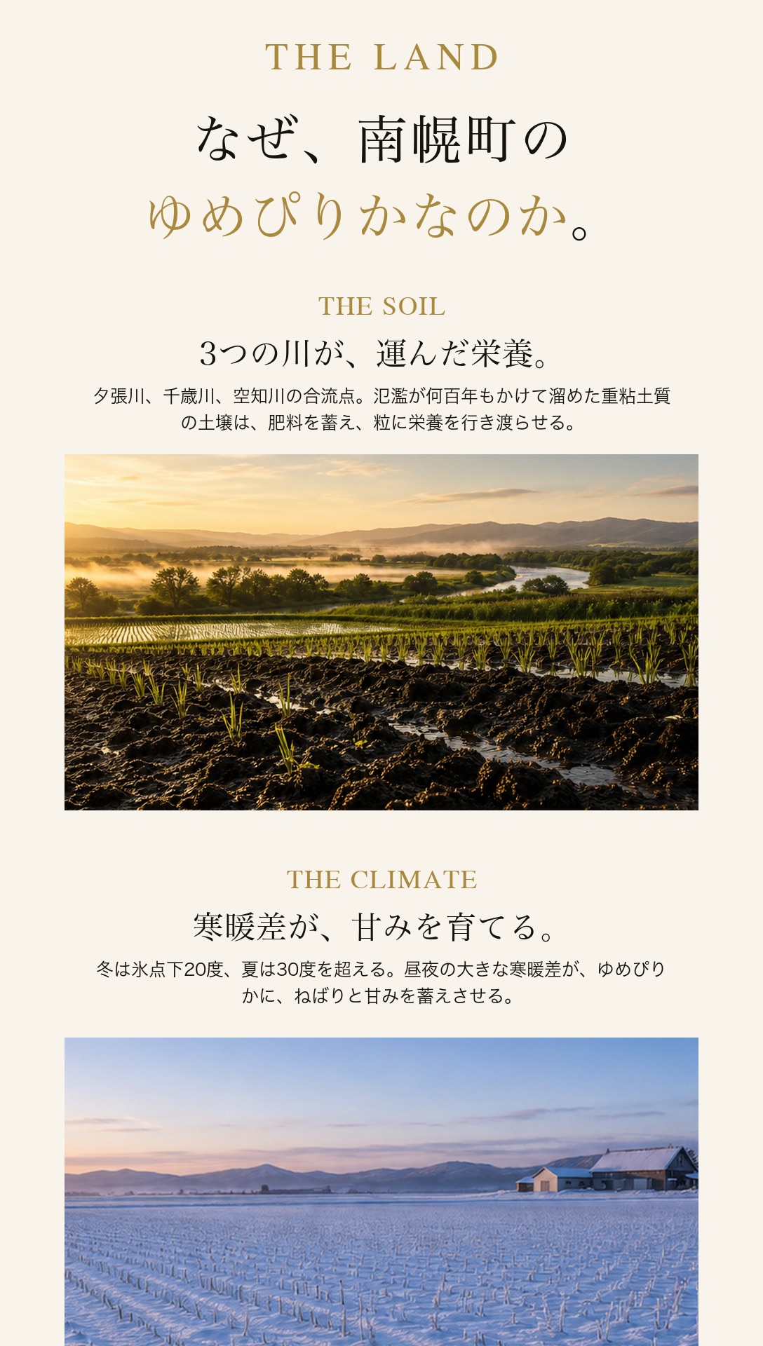 なぜ、南幌町のゆめぴりかなのか。3つの川が運んだ栄養（重粘土質）。寒暖差が、糖を育てる。